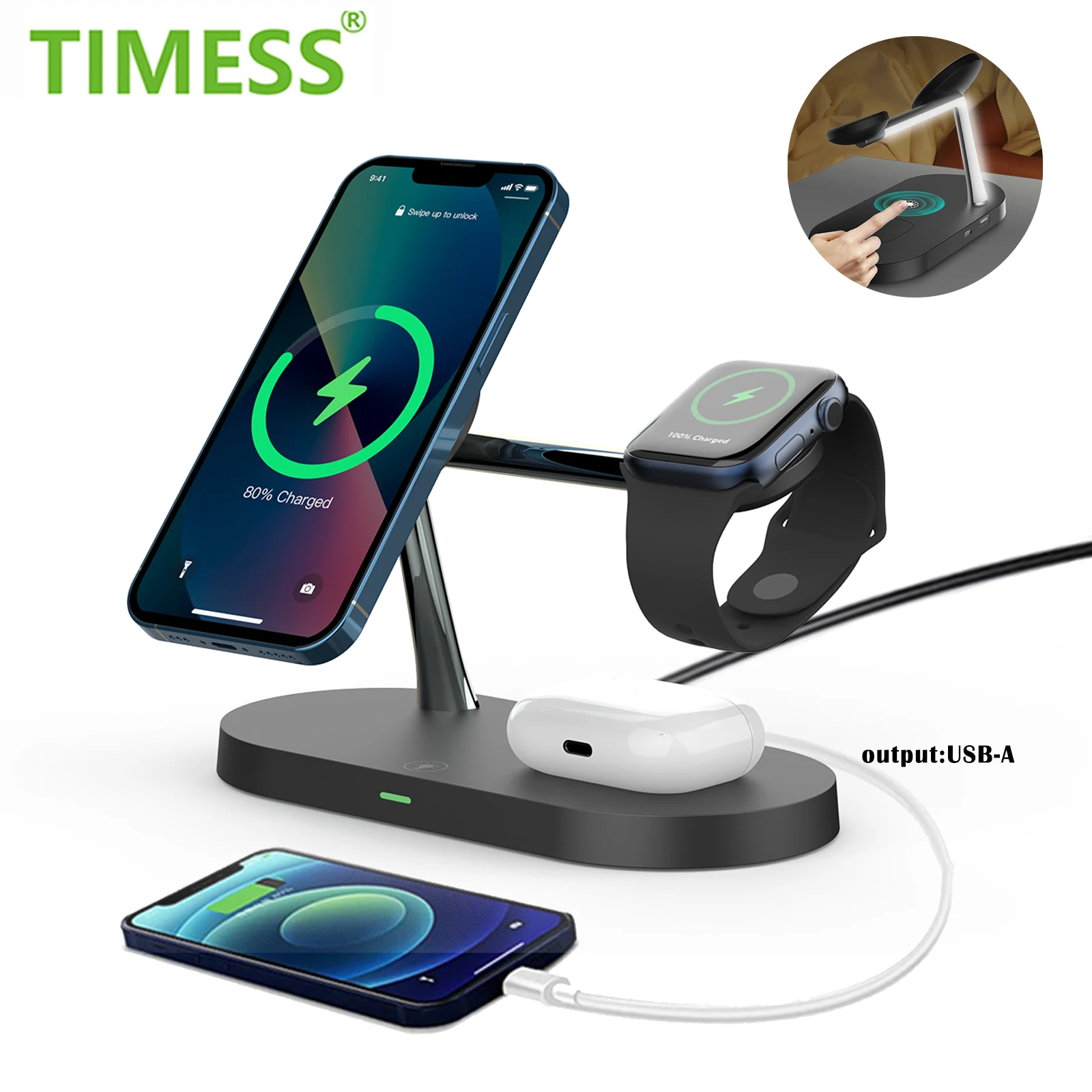 15W Magnetic Wireless Charger For iPhone 16 15 14 13 12 Pro Max Charging Station for Apple Watch 10 9 8 7 6 5 Airpods Pro 2 3
