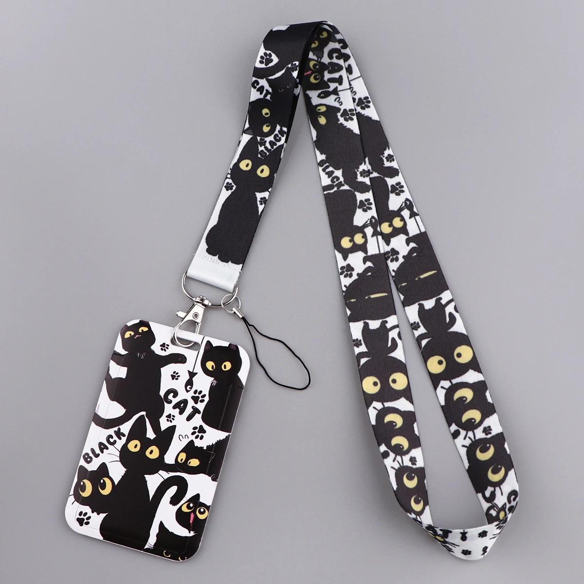 Black Cat Credential Holder Cute Lanyard for Key ID Card Gym Cell Phone Straps USB Badge Holder DIY Neck Strap Hang Rope