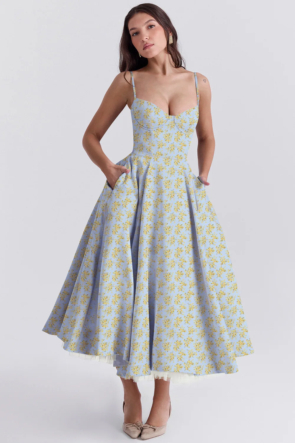 Skmy 2025 nova moda verão vestidos de festa à noite malha francesa dupla camada a linha cinta espaguete vestido roupas para mulher