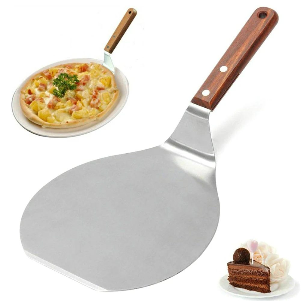 Edelstahl Pizza Schaufel rundes Pizza Paddel mit Holzgriff Steak Kuchen Lifter Transfer Tablett