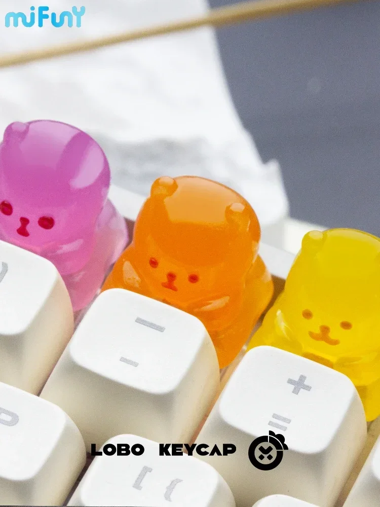 MiFuny Gummy Bear Keycaps Custom PBT Profile Keycap Cute Purple Orange Yellow Anime Point Key Cap for Gaming Mechanical Keyboard