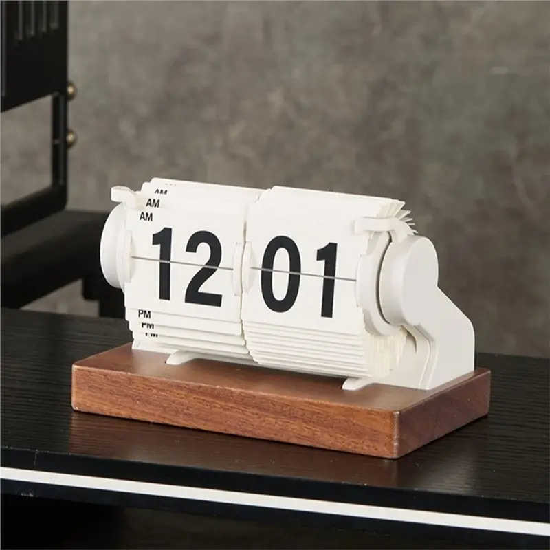 GOOD-Easy Reading Vintage-Styled Mechanical Flip Clock With Base, Large Printed Numerals For Offices
