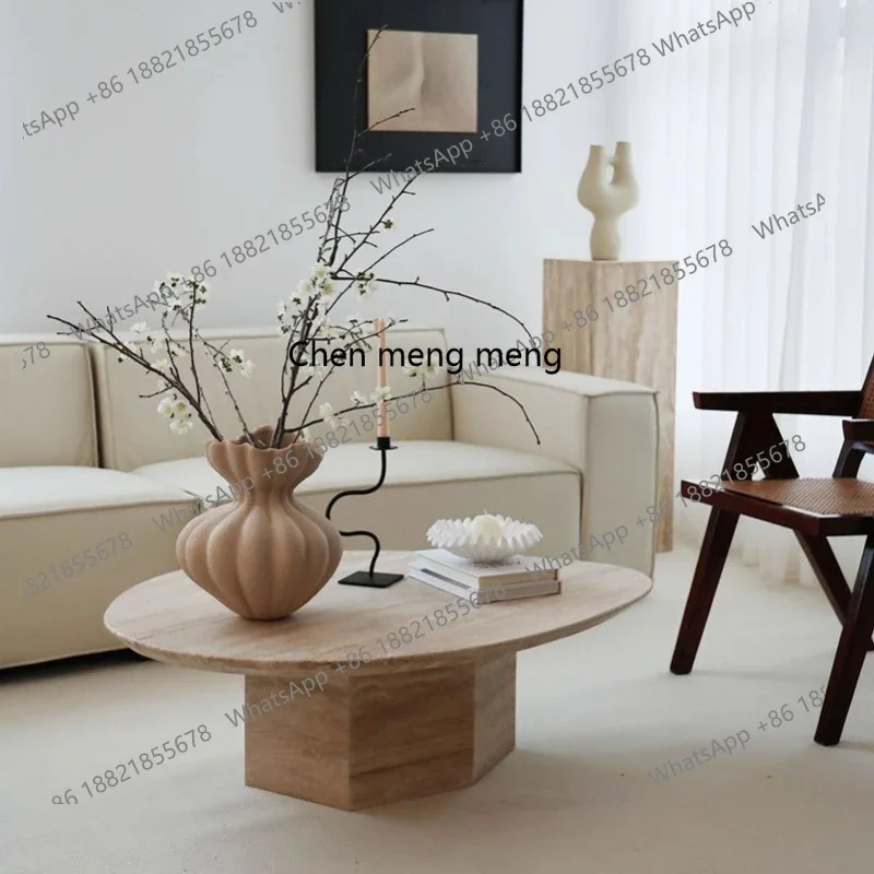 

H Natural Huangdong stone coffee table oval special-shaped antique furniture art French living room atmosphere tea table