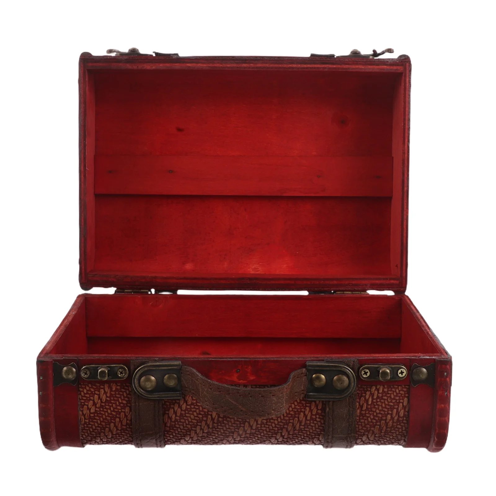 

1Vintage Suitcase Decor Box Wooden Storage Chest Handle Decorative Small Antique Treasure Chest Props Home Decoration