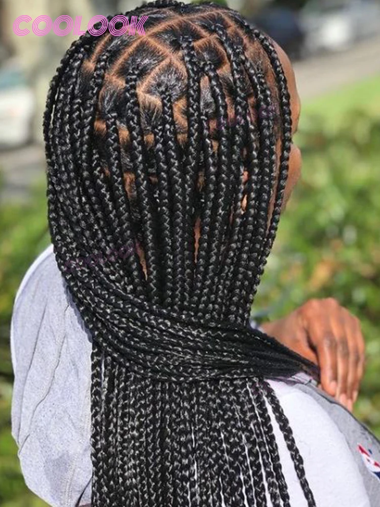 

36 "без узлов Box Braids Синтетический парик Полный кружевной плетеный парик для чернокожих женщин Кружевные передние плетеные парики шнурка