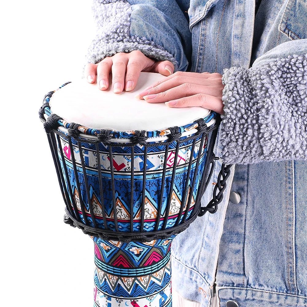 8-Inch African Bongo Drum with Goatskin Drumhead Colorful Artistic Patterns Perfect for Beginners Adults Kids Percussion Gift