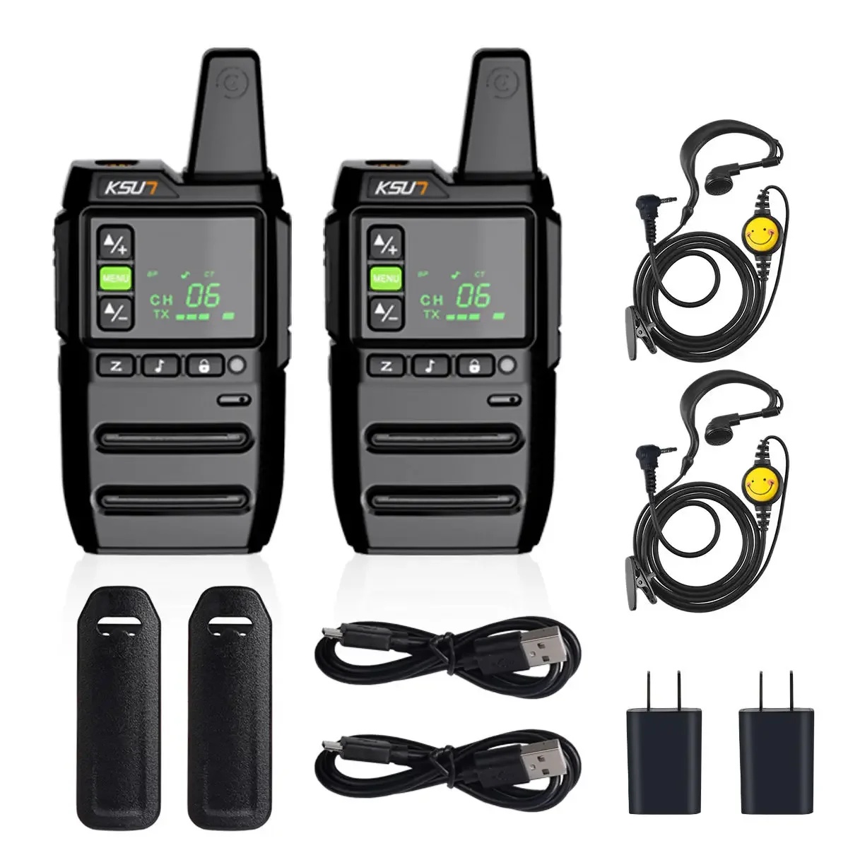 KSUN License Free GZ20 2 Pack USB Flashlight Handheld PMR FRS Radio GMRS Walkie-Talkie for Security Hotel Hunting Camping Hiking