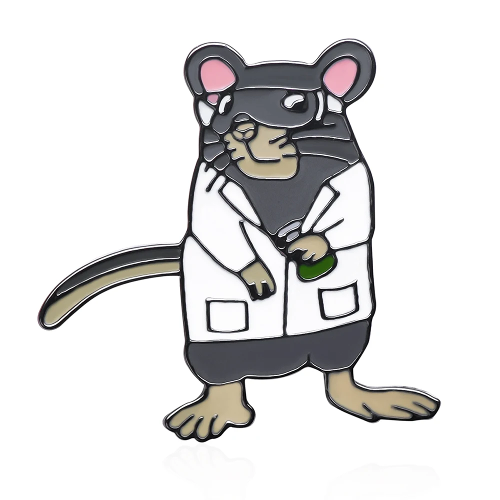 تجربة طبية لطيف الحيوان المينا بروش الكرتون الماوس الدب الدب القطبي دكتور دبوس صديق التلبيب معطف شارة مجوهرات اكسسوارات