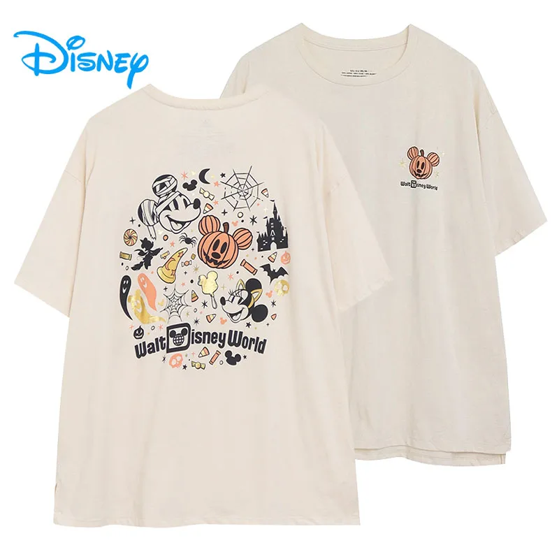 

Футболка Disney World Halloween с принтом Микки и Минни, футболка с принтом призрака, женская повседневная свободная футболка с круглым вырезом и коротким рукавом