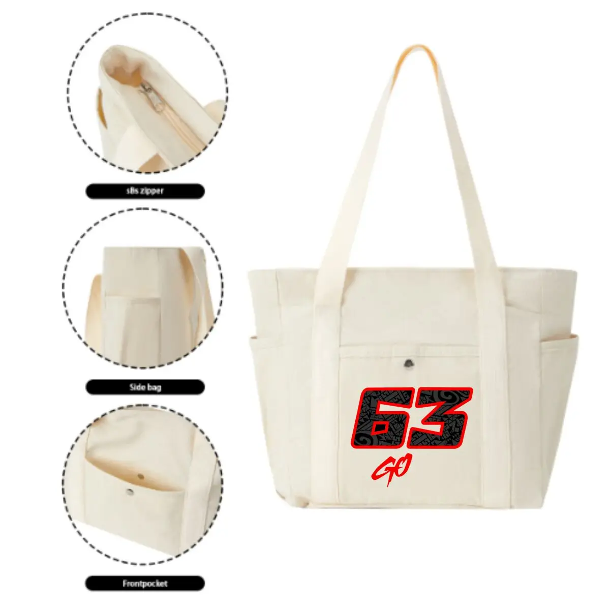 Stylized “63 Go” Racing Graphic Shoulder Bag with Multiple Pockets for Daily Travel