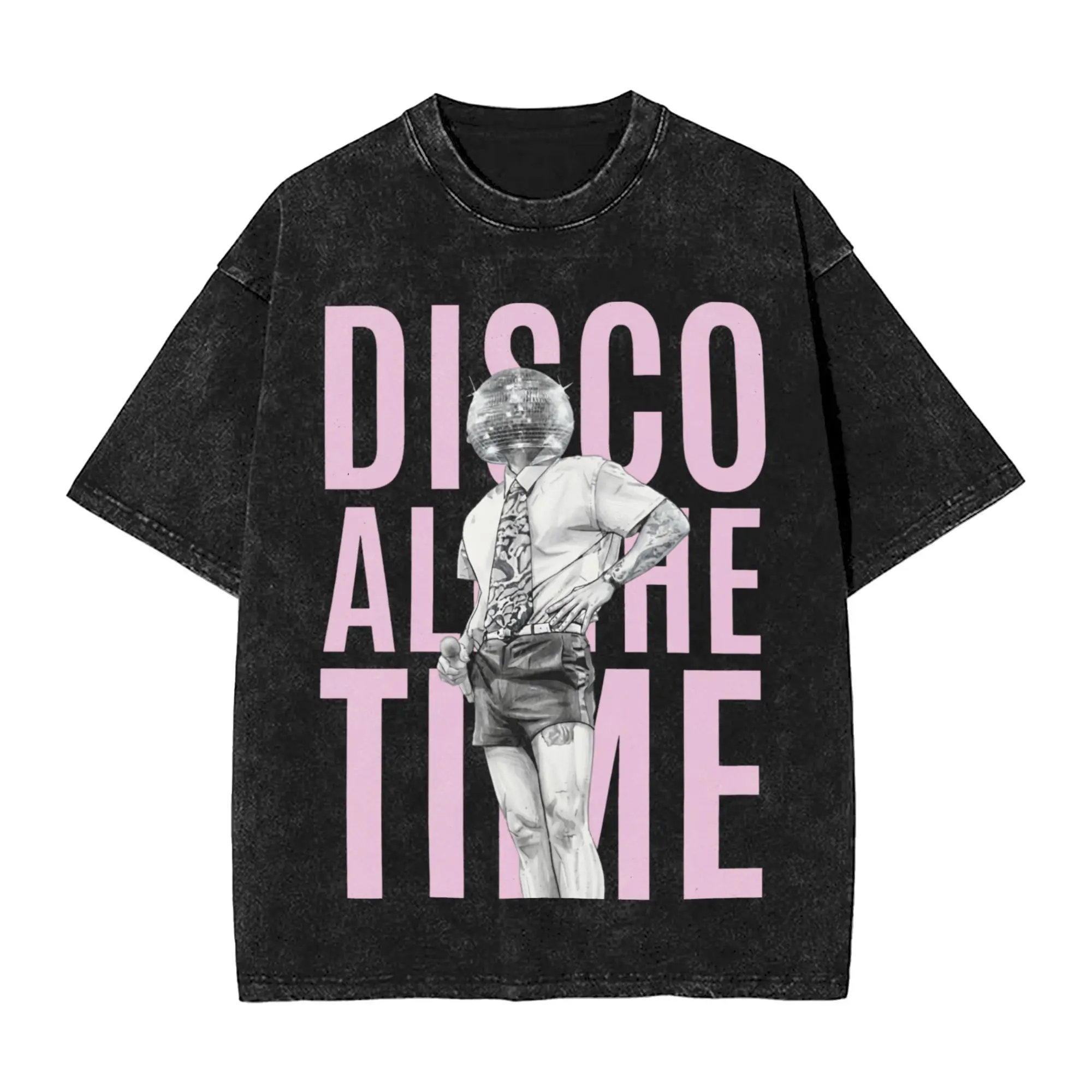 Kiss All The Time Disco Men T Shirt Washed  Casual Tee Shirt Short Sleeve Round Collar T-Shirt 100% Cotton Adult Clothes