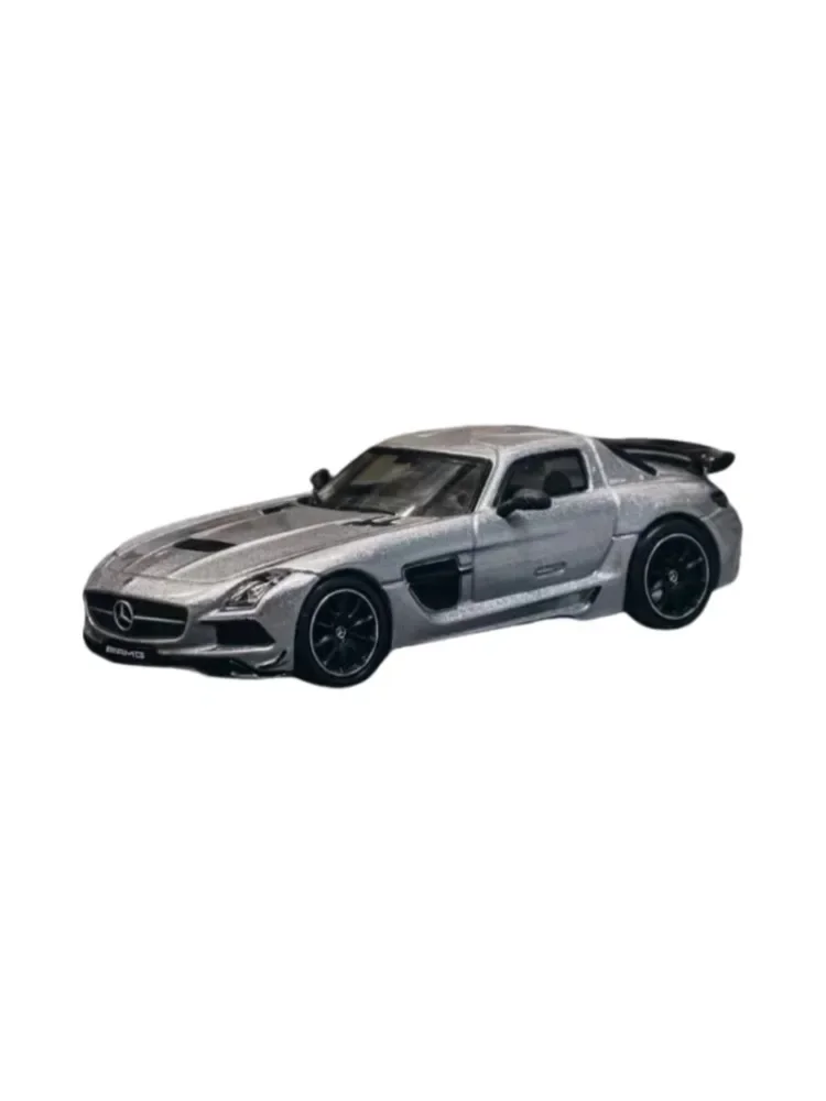 1:64 Mercedes Benz SLS AMG Coupe Black Silver Micro diecast alloy car model Collection Display piece boy toy children's gift.