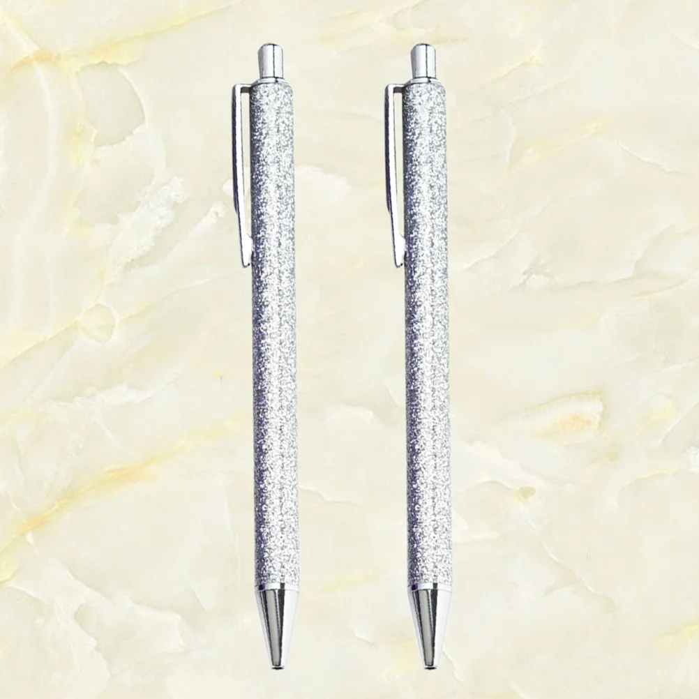 

2pcs Metal Ballpoint Pen Silver Retractable Clip Lightweight Portable For School Office Ball