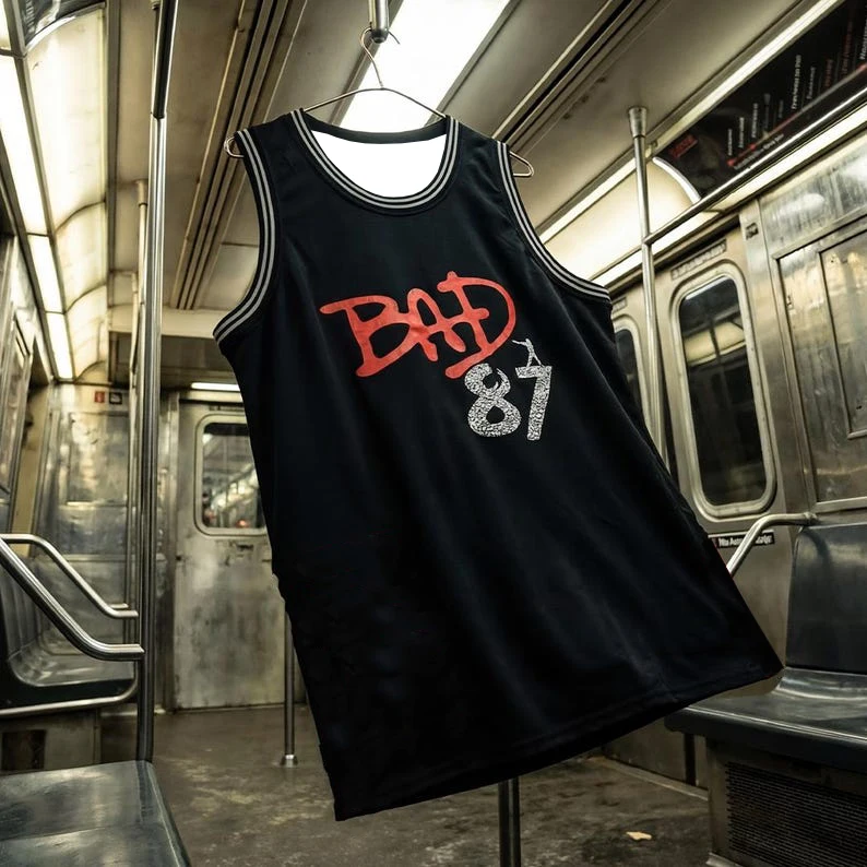 Men BAD Basketball Jersey Michael Jackson 87 Speckled Number Vintage Letter Print Breathable Quick Dry Casual Sports Tank Top