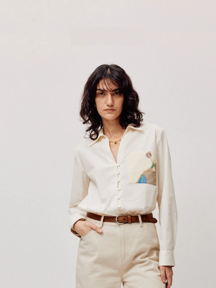 

Женская свободная блузка LIHAN Spring 2026 из хлопка в полоску, светло-бежевая, на пуговицах, дышащая, комфортная, модная