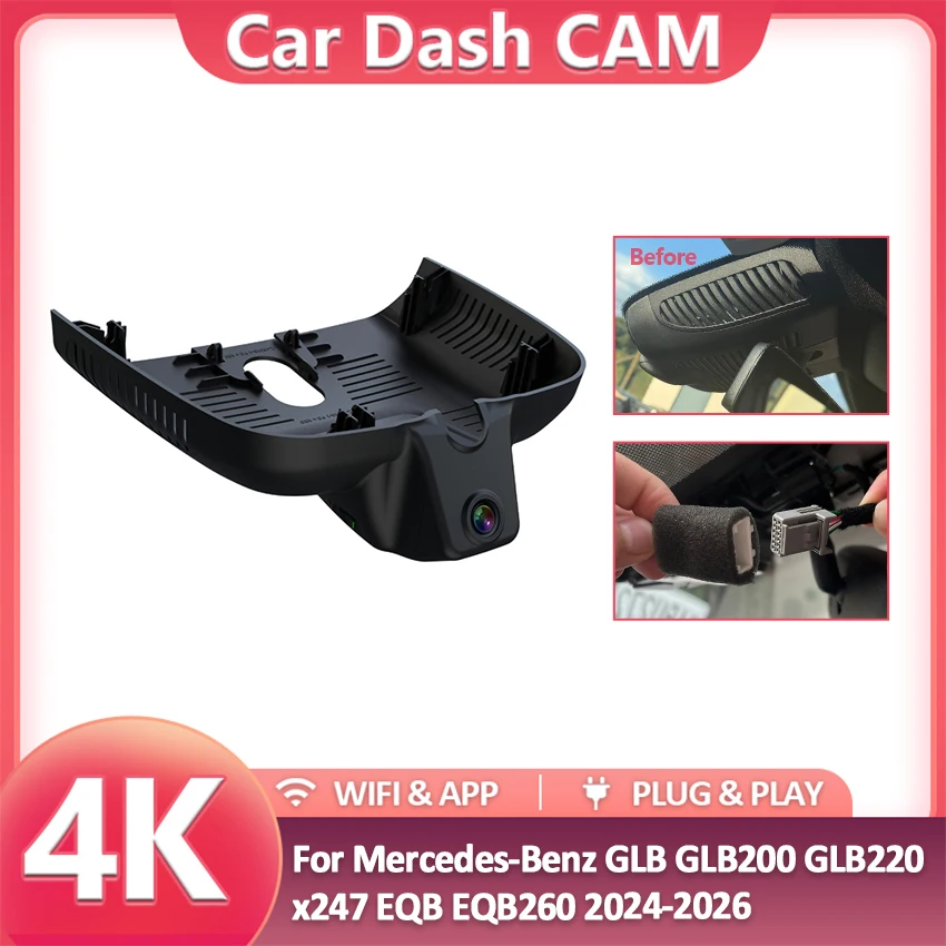 NEW! 4K HD 2160P Plug and Play Car DVR Wifi Dashcam Dual Lens For Mercedes-Benz GLB GLB200 GLB220 x247 EQB EQB260 2024-2026