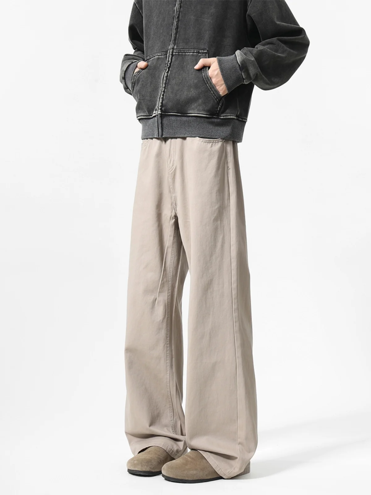 American Retro Cleanfit Flared Pants Men's Casual Pure Color Loose Straight High Waist Wide Leg Autumn Winter Cotton Trousers