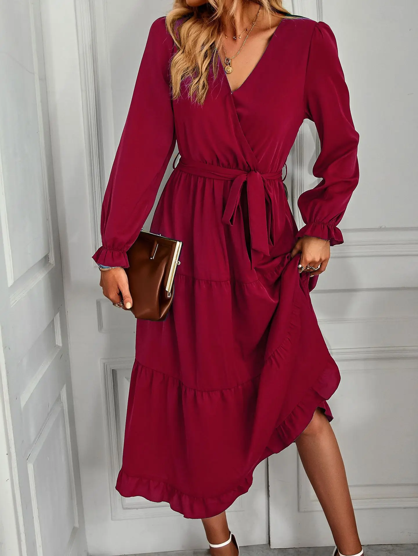 

Spring and summer new solid color casual dress with large hem, new women clothes long dress