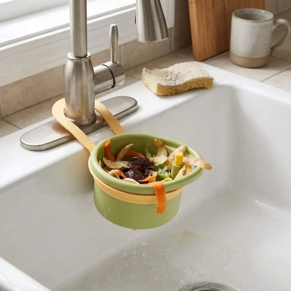 Hanging Sink Strainer Basket Detachable Plastic Food Garbage Filter Press-Type Bottom Release Quickly Drain Fruit Washing Basin