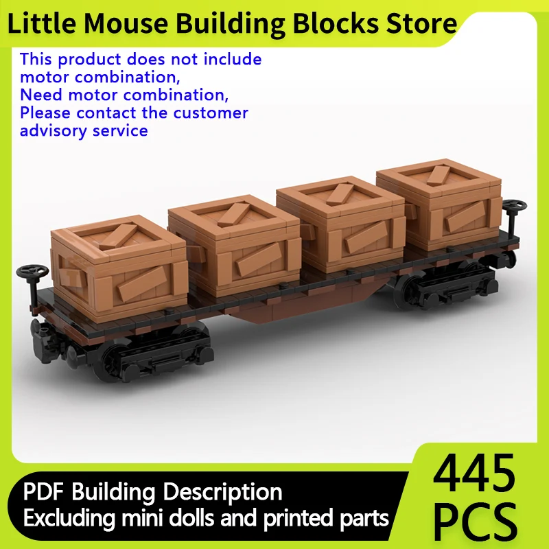 City Car Model MOC Building Bricks 40' Flatcar With Crate Load Modular Technology Gifts Holiday Assemble Toys Suit Display