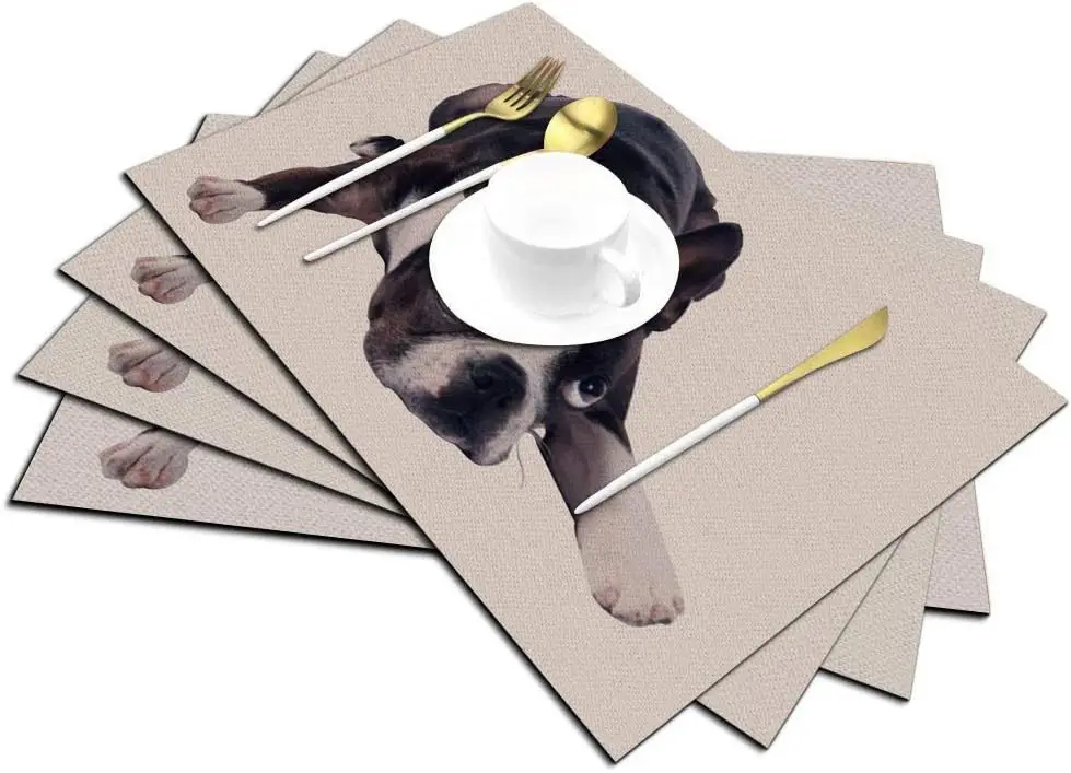 Boston Terrier Placemats Set Of 4, Cute Funny Pet Dogs Boston Terrier Placemats Heat Resistant For Dining Table Non-Slip 18x12‘’