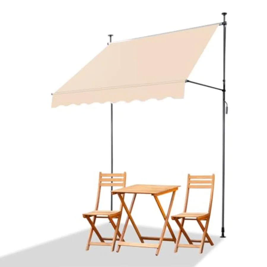 Manual Retractable Awnings for Patio, Beige Polyester Fabric with UV Protection, 78x118 Adjustable Exterior Canopy for Backyard