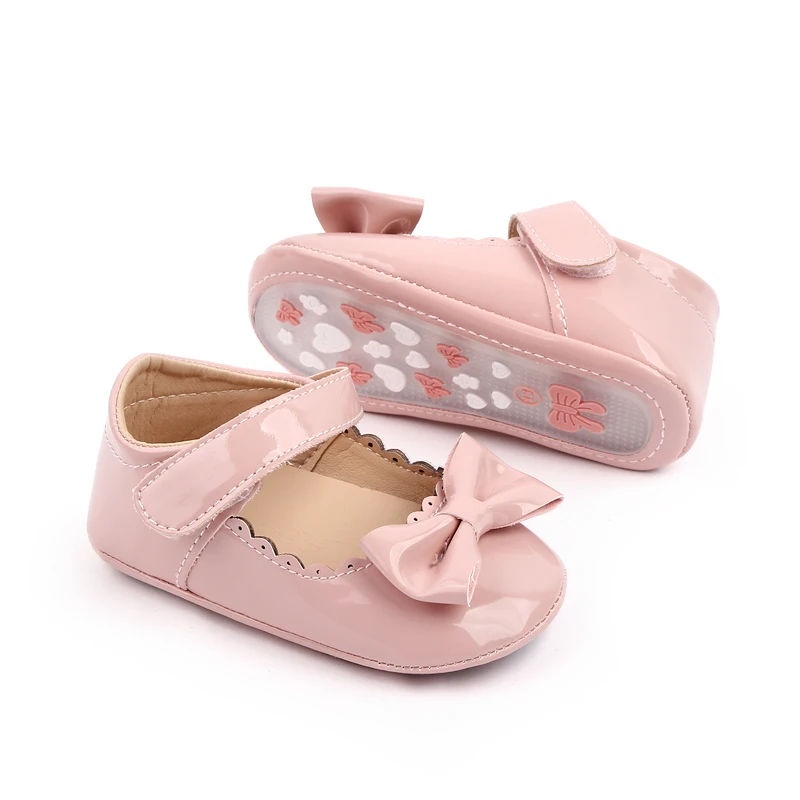 Baby Girl Princess Shoes Shiny PU High Quality TPR Sole Anti-slip Party Shoes for Newborn Toddler 0-12 Months 2023 New Fashion