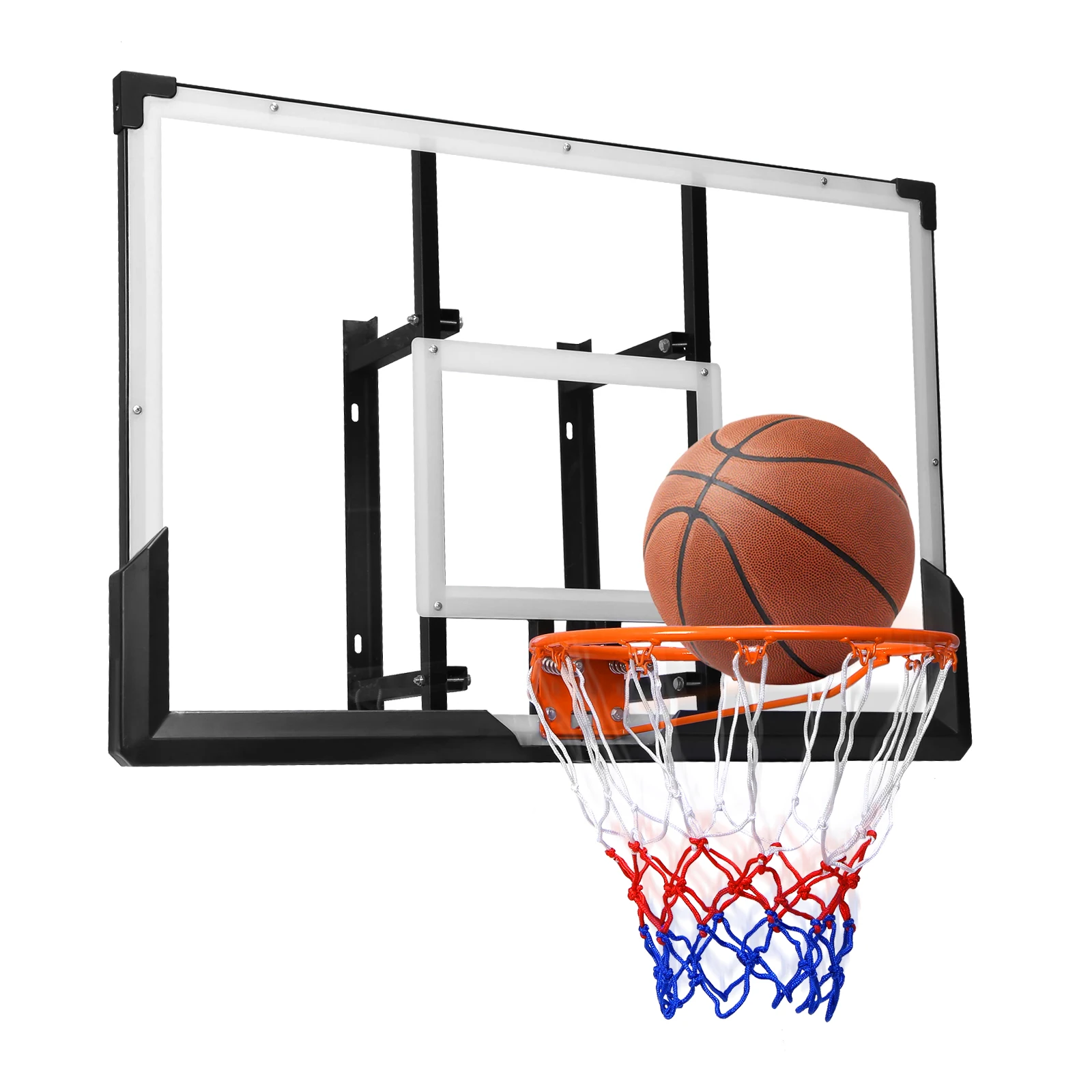 

Wall Mounted Backboard & Rim 47-Inch Large Indoor Basketball Hoop Set for Garage Fitness Center Barn School Gym Driveway