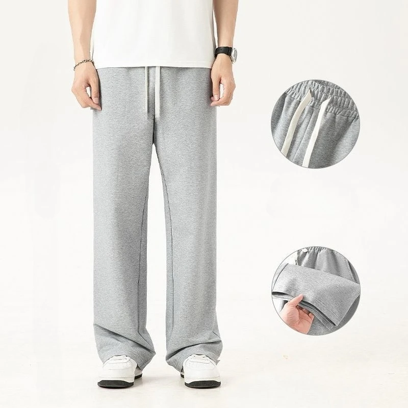 

Мужские осенние новые стильные свободные спортивные длинные брюки 2025 года, трикотажные повседневные прямые брюки, широкие тяжелые хлопковые спортивные штаны