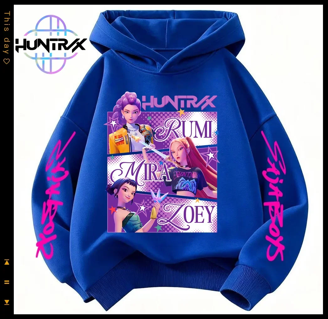 سويت شيرت بغطاء للرأس للأطفال من KPop Demon Hunters مطبوع عليه رسوم كرتونية دافئة للخريف ملابس رياضية كاجوال ​