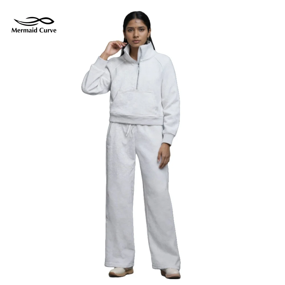 

Mermaid Curve Warm Sportswear High Neck Friction Version Zipper Sweatshirt Hick Drawstring Sweatpants 2-piece Set Women Clothing
