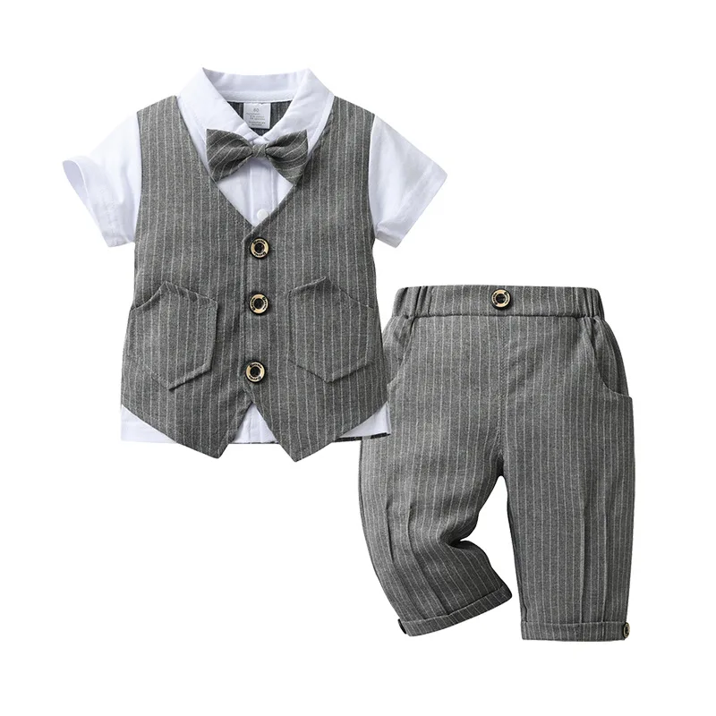 2pcs/1set Baby Boy Suit Newborn Wedding Tuxedo Formal Outfit Set Infant Summer Gentleman Birthday Gift 2pc Clothing