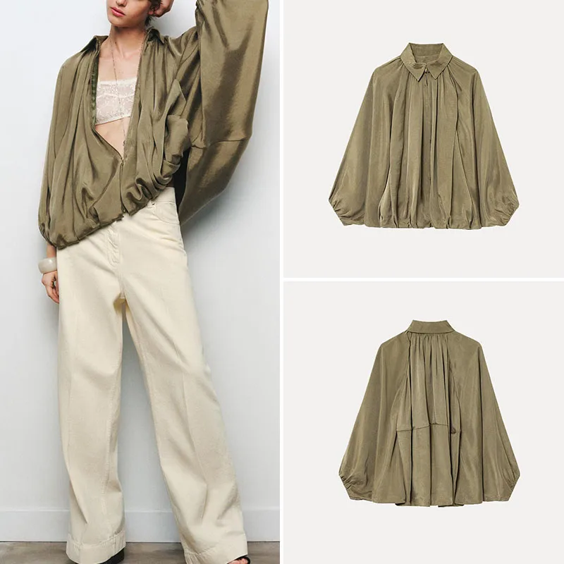 

Z 2025 Spring Faionable Versatile Pilots Puffy Jaet Women's Outerwear Long Sve Striped Polyester Casual irt