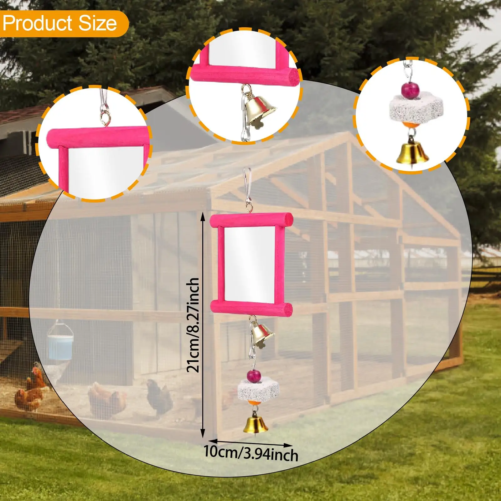 قطعتان من ألعاب مرآة الدجاج، لعبة التقطيع الخشبية منقار طحن الحجارة مع جرس للعب الأكواب