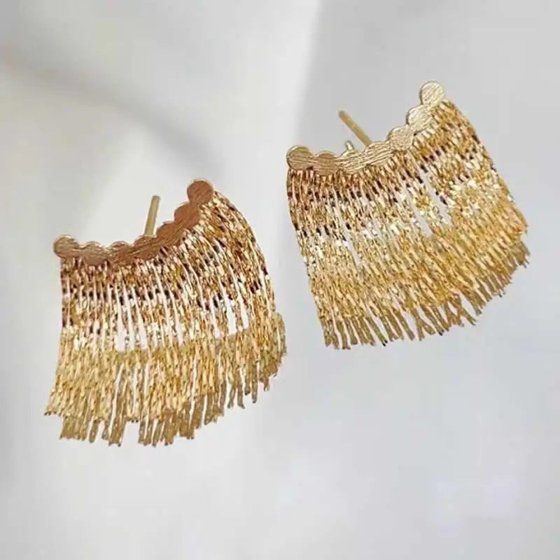 New 18K Yellow Gold Earrings Women Shine Tassels Dangle Earrings AU750 Gold