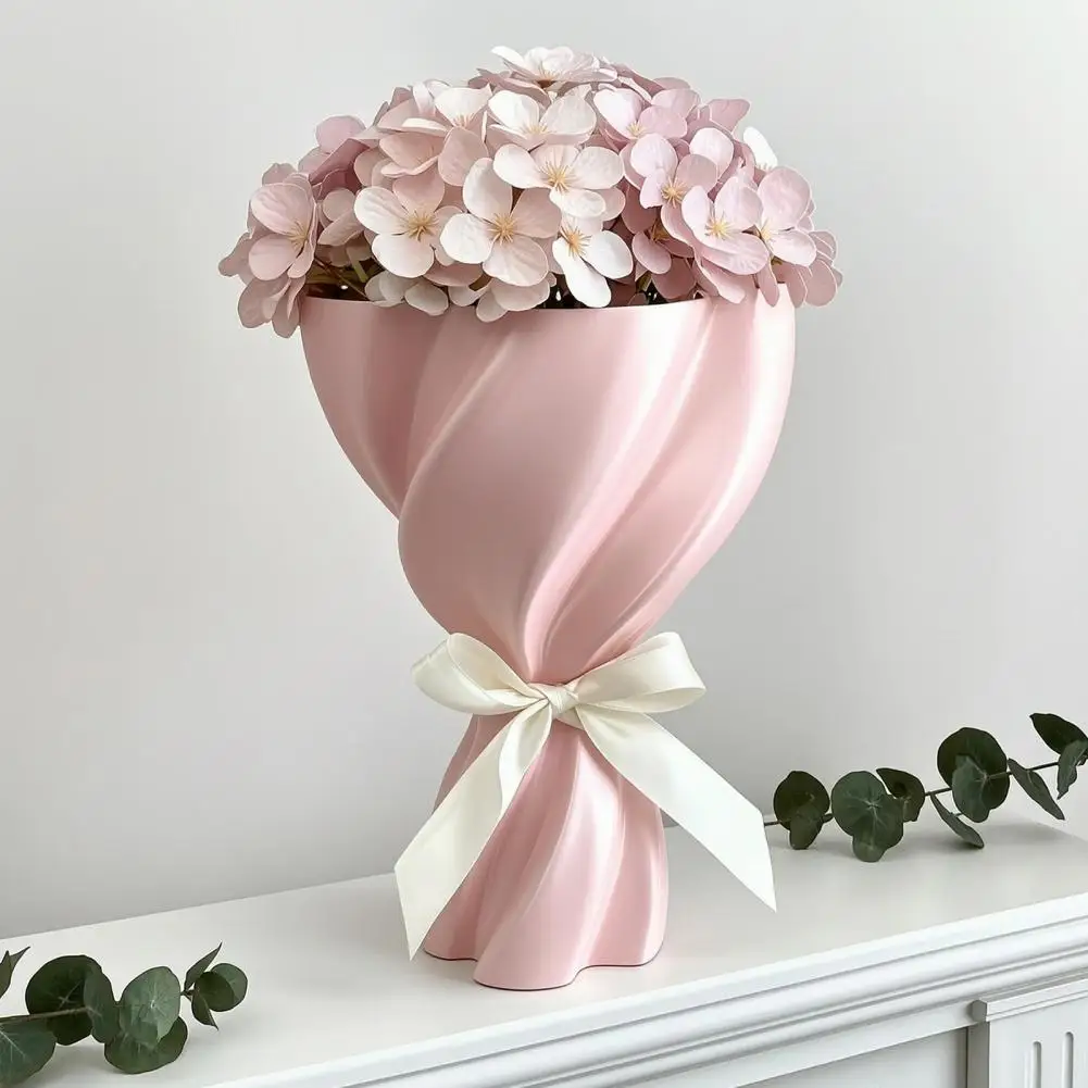 Minimalist Modern Table Decor Vase, 3D Printed Cream Color Silk Texture Art Vases For Living Room Entryway Unique Gift