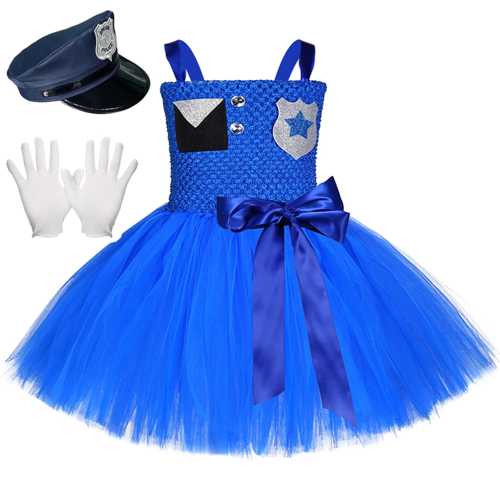 

New Halloween Police Role Play Costume Baby Girls Royal Fluffy Tulle Birthday Party Dress 1-12Y Children Pageant Perform Clothes