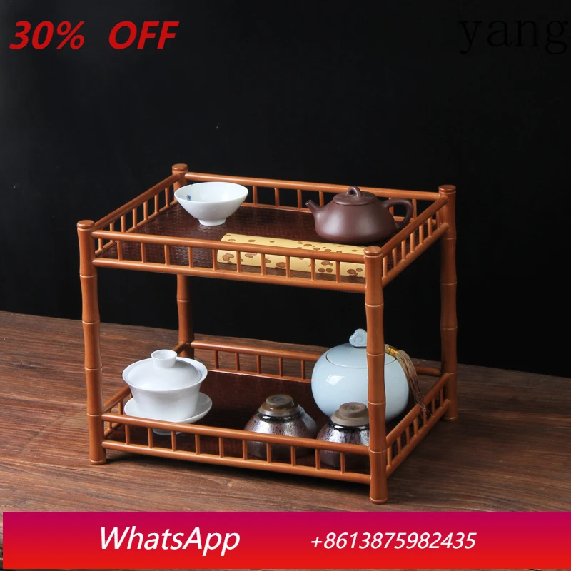 Yjq bamboo tea set storage double-layer tea cup holder mat surface tea shed bogu finishing storage rack