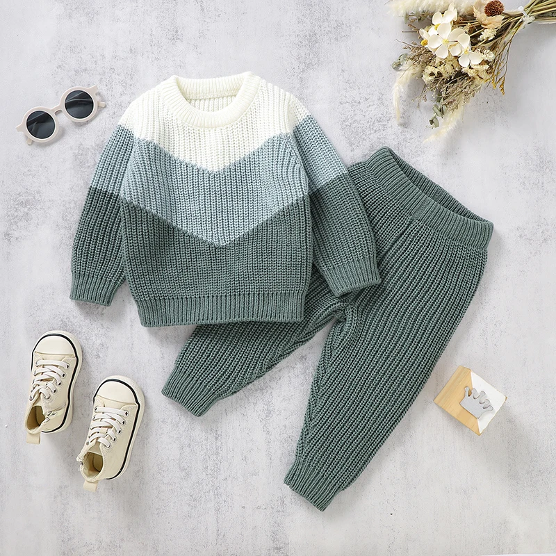 Baby Clothes Set Knit Newborn Girl Boy Long Sleeve Pullover+Pants 2PC Outfit Infant Sweater+Trousers Leggings Warm Autumn Winter