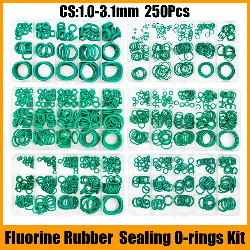 O-ring FKM Zielona gumowa uszczelka z gumy fluorowej O-ring CS1.5/2.0/2.4/3.1mm Zestaw O-ringów odpornych na olej, kwas i alkalia