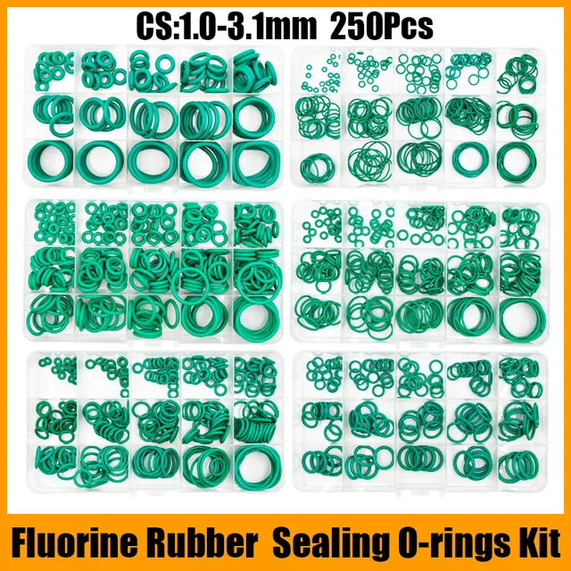 O-ring FKM Zielona gumowa uszczelka z gumy fluorowej O-ring CS1.5/2.0/2.4/3.1mm Zestaw O-ringów odpornych na olej, kwas i alkalia