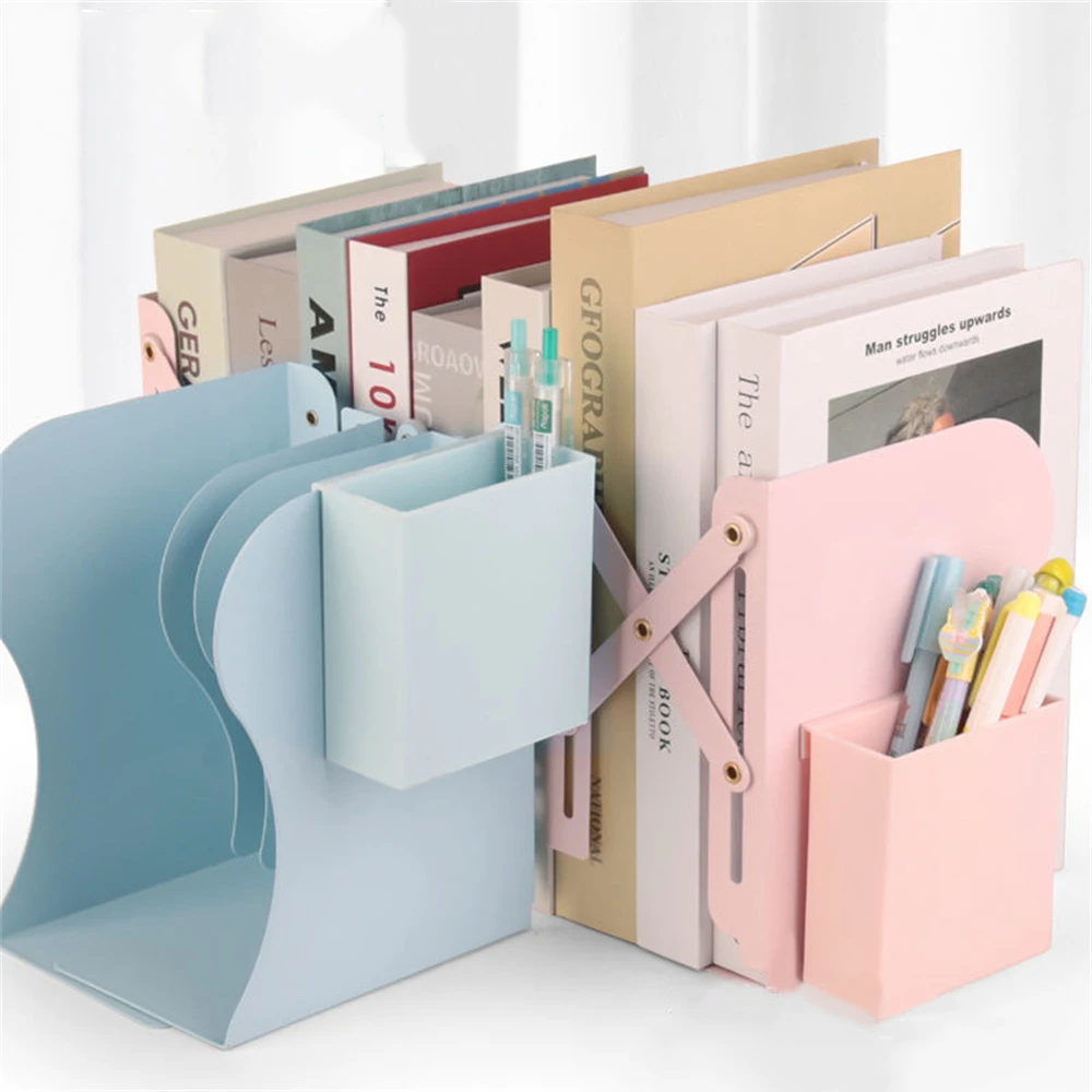 

1pcs Retractable Desktop Bookends With Pen Holder Large Capacity Three Grids File Organizer Office Desktop Storage Supplies