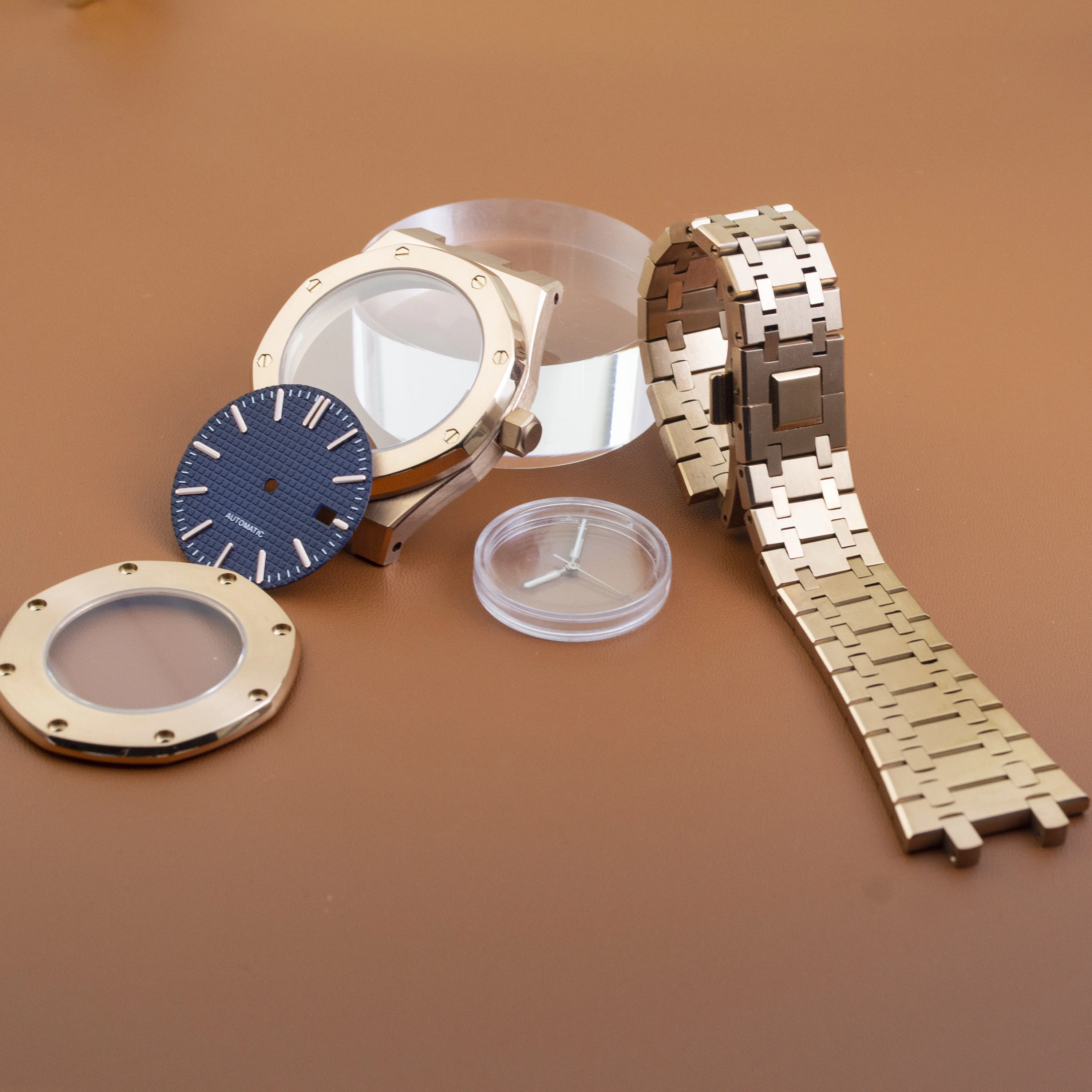

41mm Rose Gold Watch Case Strap Dial Hands Stainless Steel nh35 Case Sapphire Glass for NH35 NH36 Movement Royal Oak Case