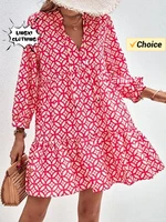 Moda de verano nuevo vestido estampado elegante Sexy estilo playero temperamento corto cuello en V hasta la rodilla vestido de estilo de vacaciones