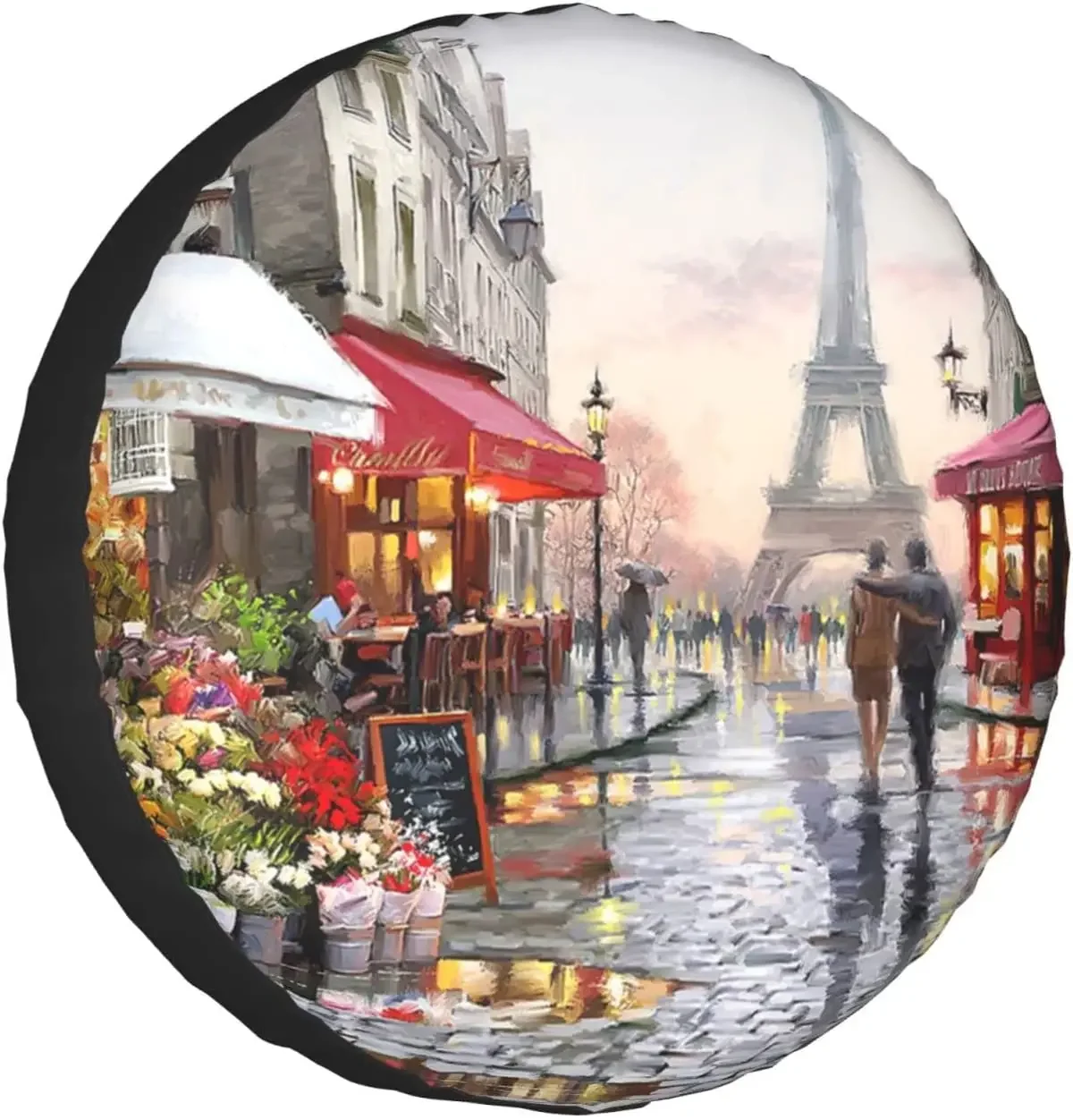 Oil Painting Paris Street Scene Eiffel Tower Printed Spare Tire Cover Waterproof Tire Wheel Protector for Car Truck SUV Camper T