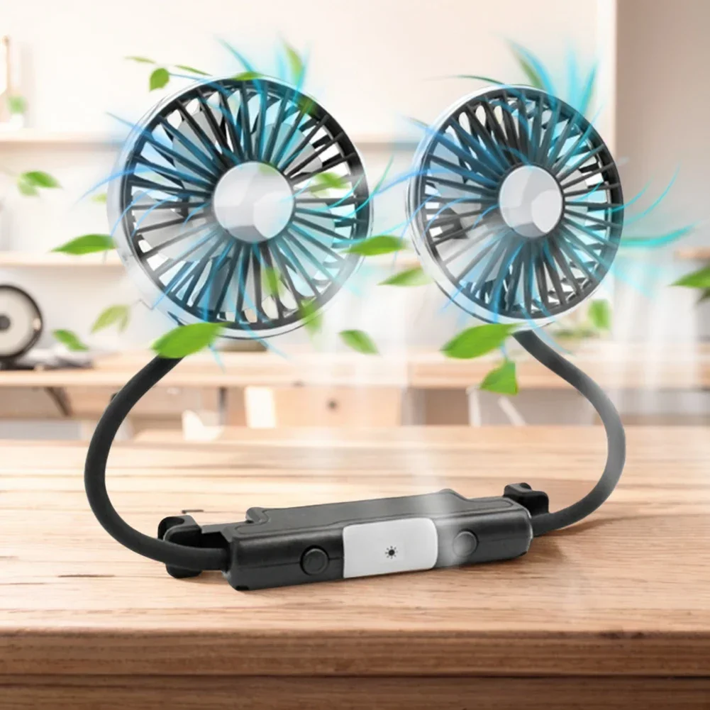 USB Car Seat Back Cooling Fan 360° Rotation Auto Interior Headrest Ventilation Fan Car Home Cooling Double Header Air Fan Amagi