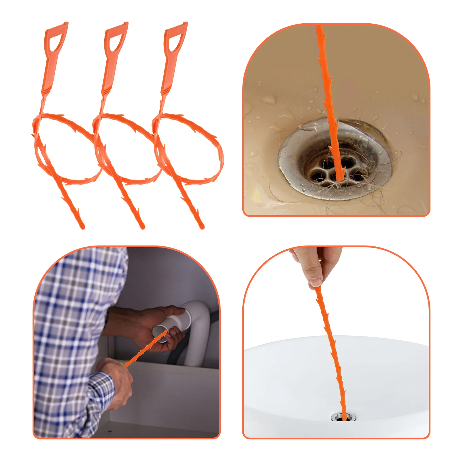 3 Pcs Drainage Unblocking Tools Sink Cleaner Clog Snake Hair Receiver Flexible Remover Catcher Abs for Sewer Kitchen
