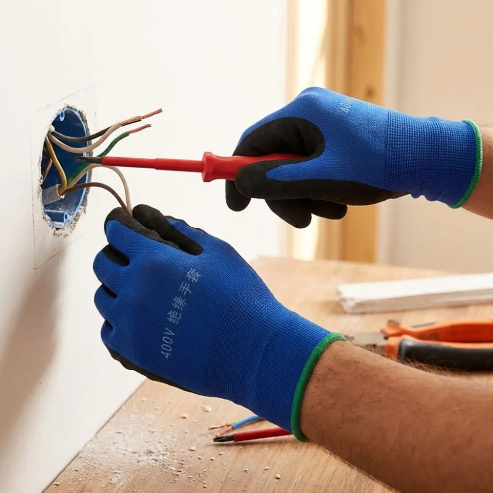 1 Pair Withstanding Voltage 400V Electrician Insulating Gloves High Elasticity Anti-Slip Grip Safety Protective Gloves