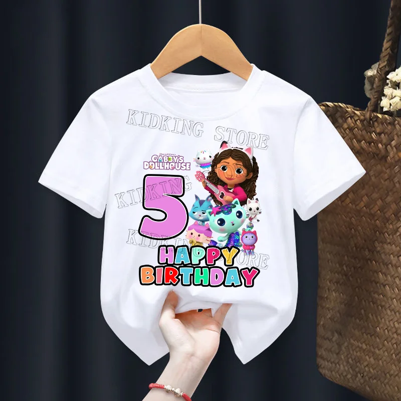 Gabby Dollhouse Tshirt Digital Kids Birthday Party Tops Happy Graphic Tee Anime Aesthetic Kawaii Clothes for Girls Summer Tee