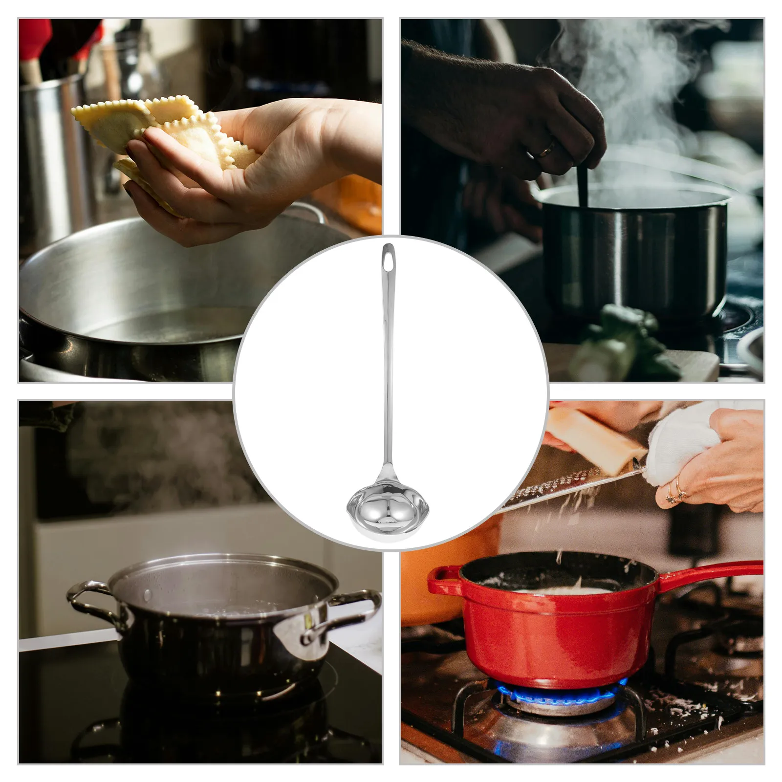 2Pcs Stainless Steel Soup Ladle Long Handle Dual Spout Design for Easy Pouring Serving Sauces Gravies Stews Dishwasher Safe